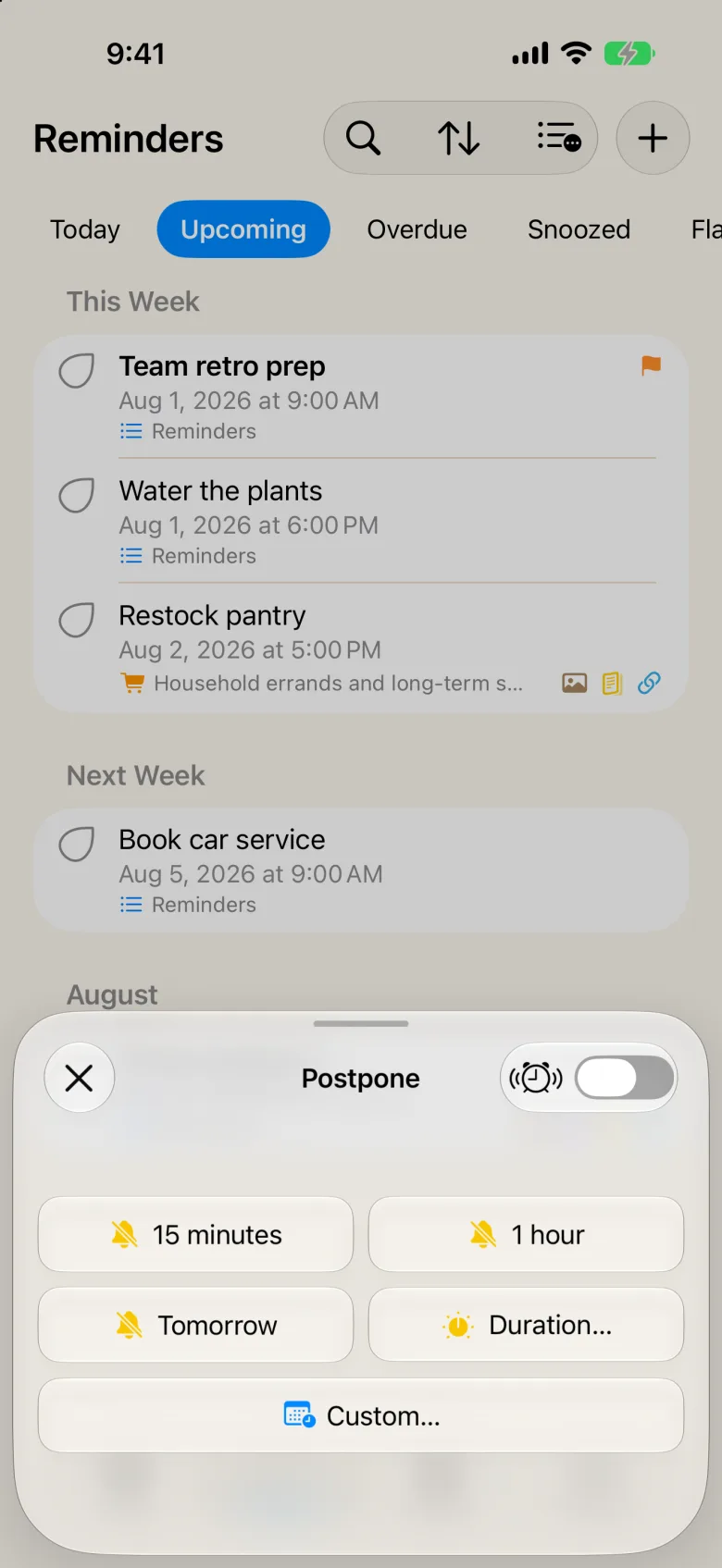 Saysame snooze popup offering three customizable snooze choices